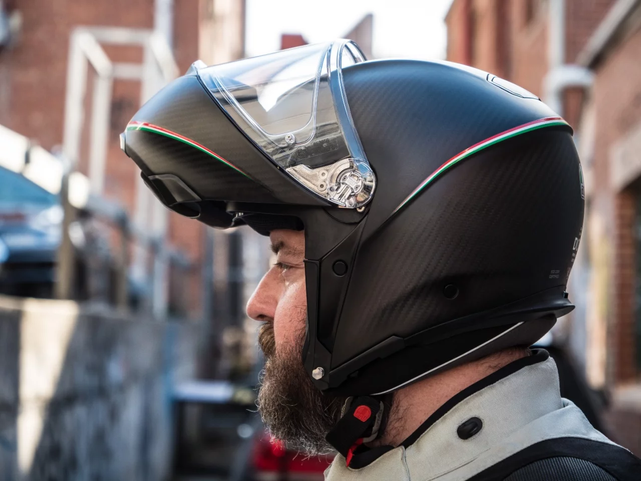 AGV SportModular: one thumb release mechanism lifts the chin and it sits solidly in place