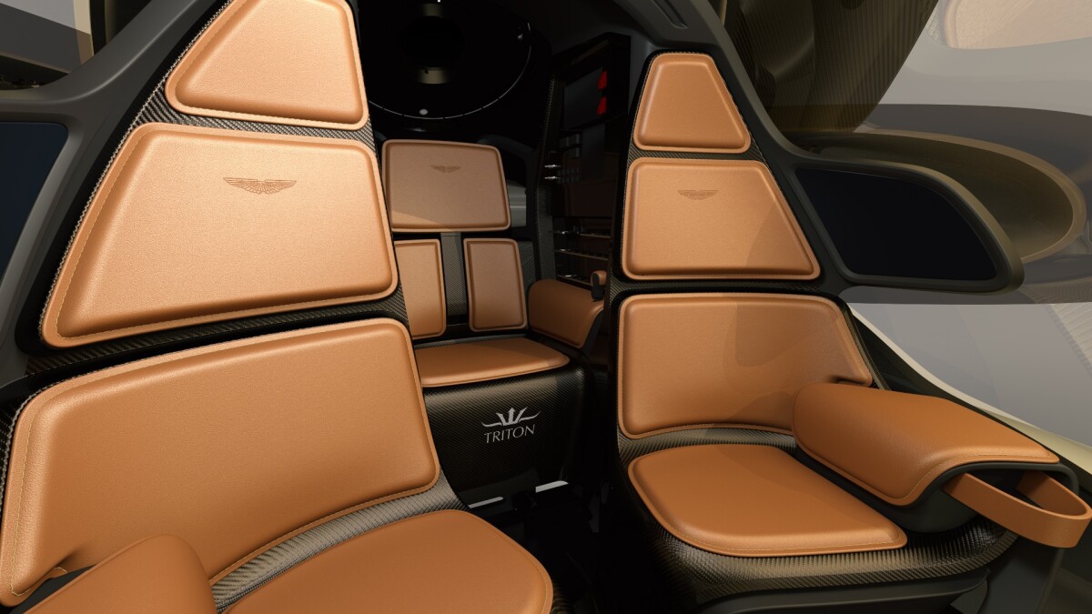 Leather and carbon fiber feature heavily inside the three-seat cockpit