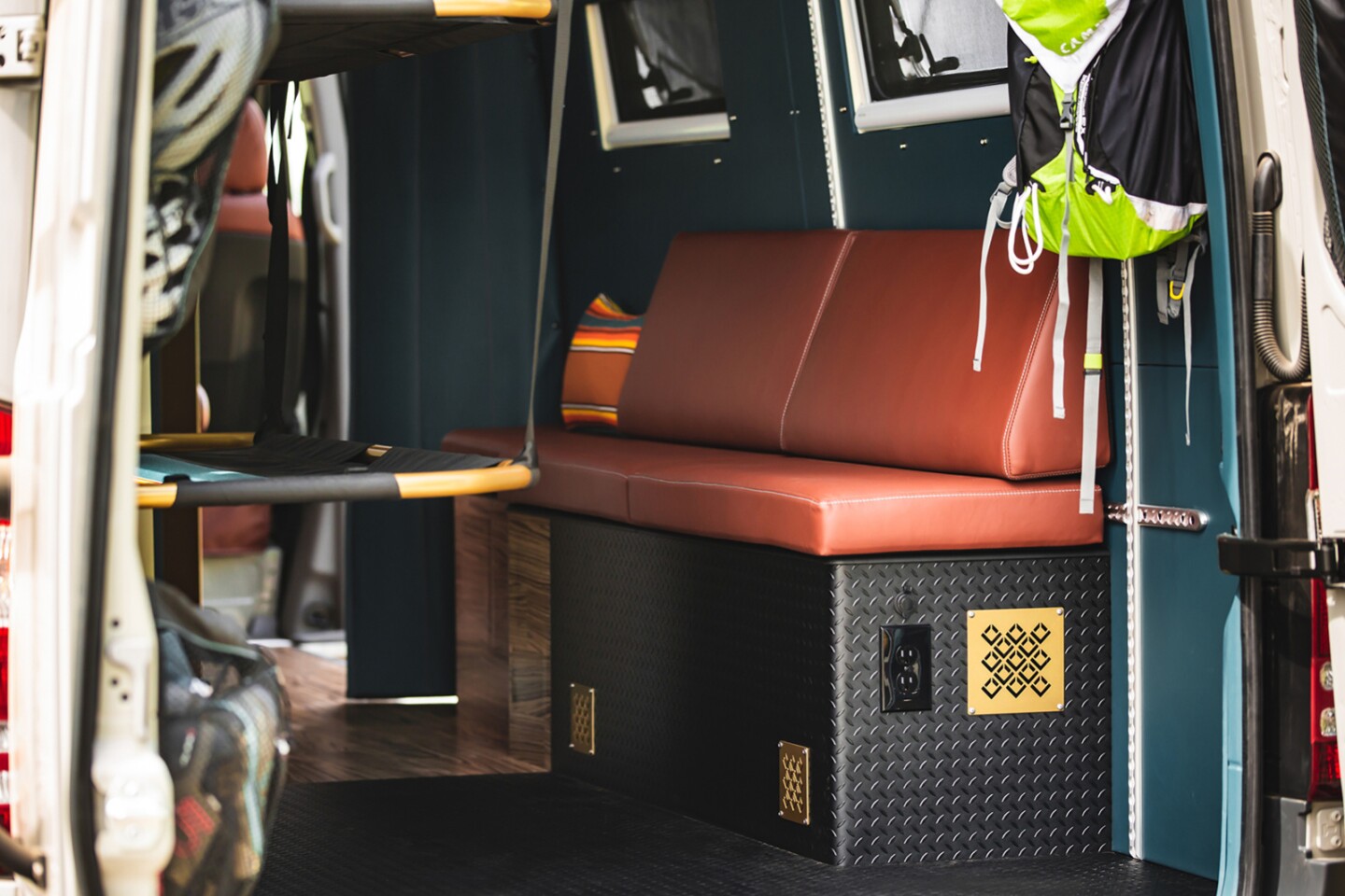 The sofa fills out the living/lounging area and covers the power system