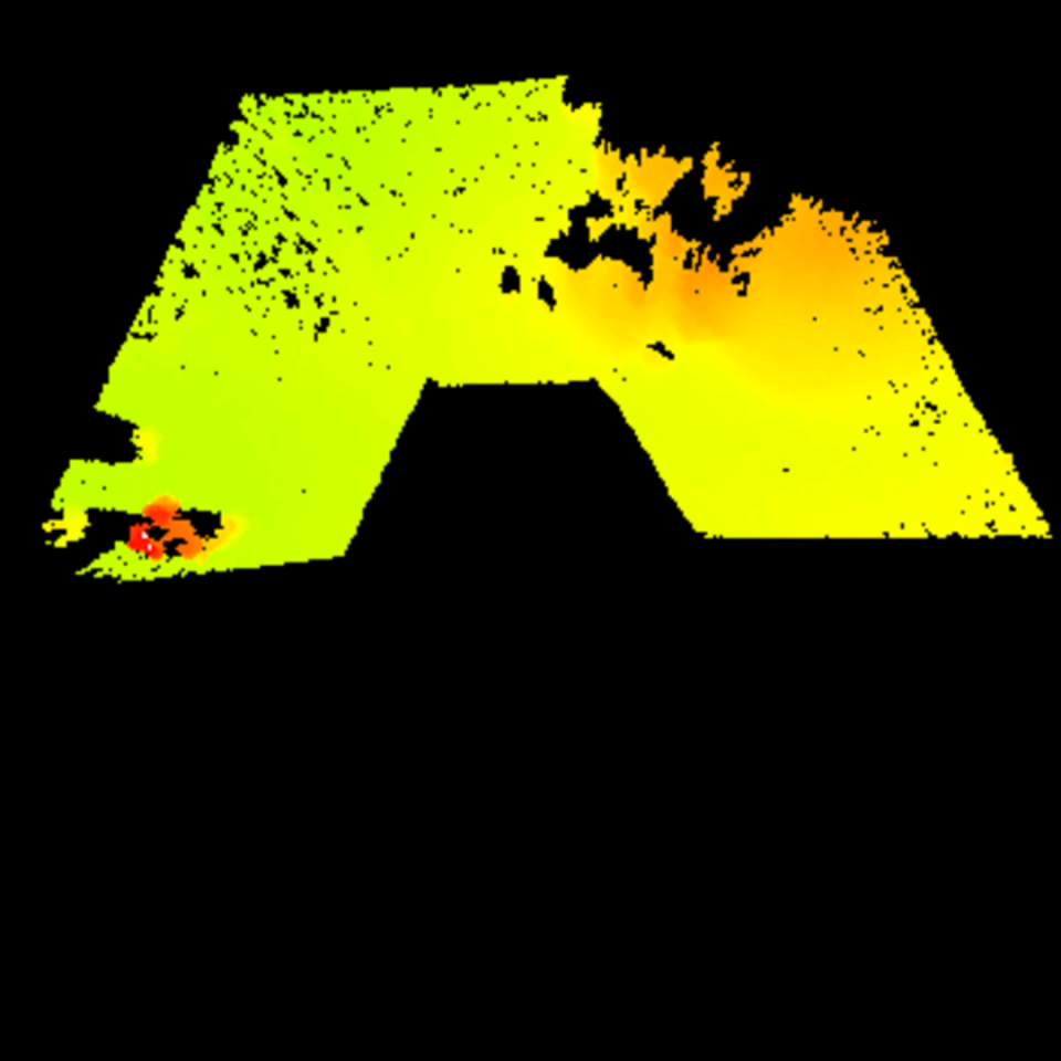 A digital elevation map of ExoTeR's forward terrain, produced autonomously aboard the rover using input from its stereo mast-mounted navigation cameras
