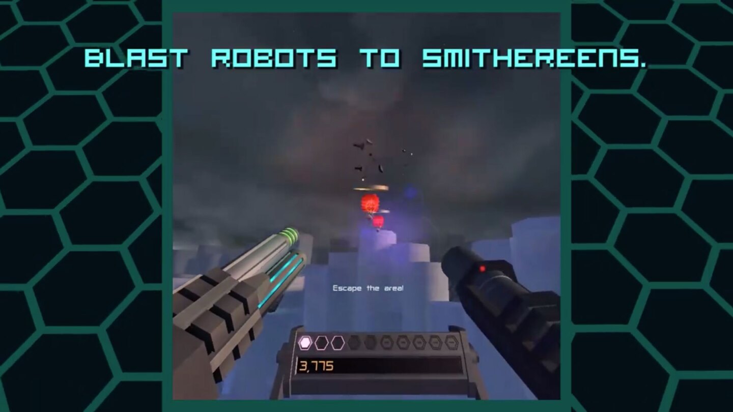 A screenshot from the GearVR game HEX: Heavy Encounter Exosuit