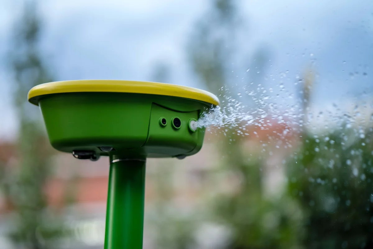 GardenSpace shoots water from a nozzle beside its 360-degree camera
