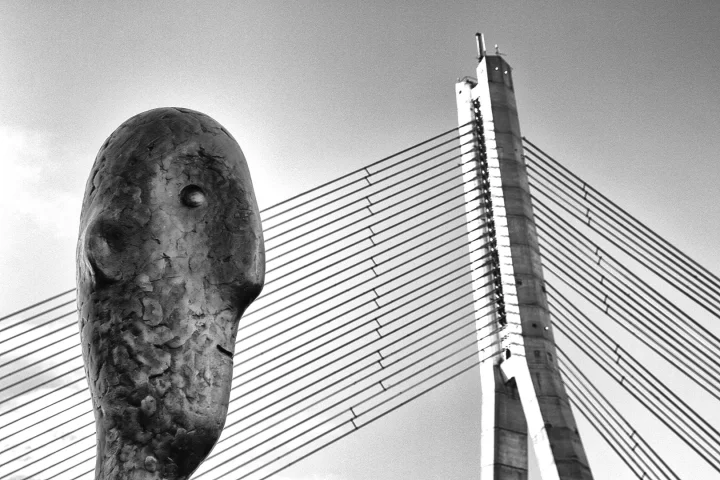 He and the bridge, by Oleg Dashkov, was taken in Riga, Latvia, using a Canon EOS 60D. "Riga’s Tower Counter keeps his records during any season rain or shine, wet or fine. Is he distracted by the beauty of the cable bridge I wonder?" says the photographer