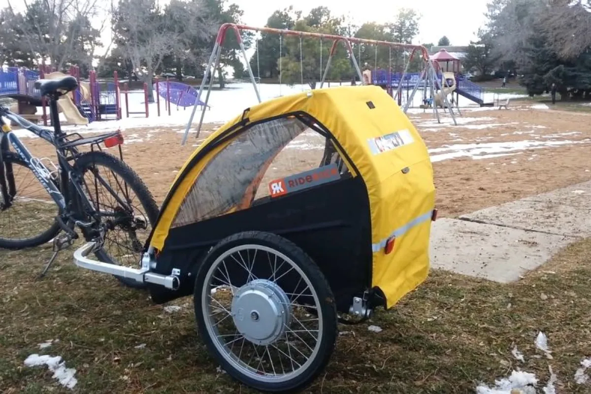 The electric motor-powered Ridekick Child Trailer