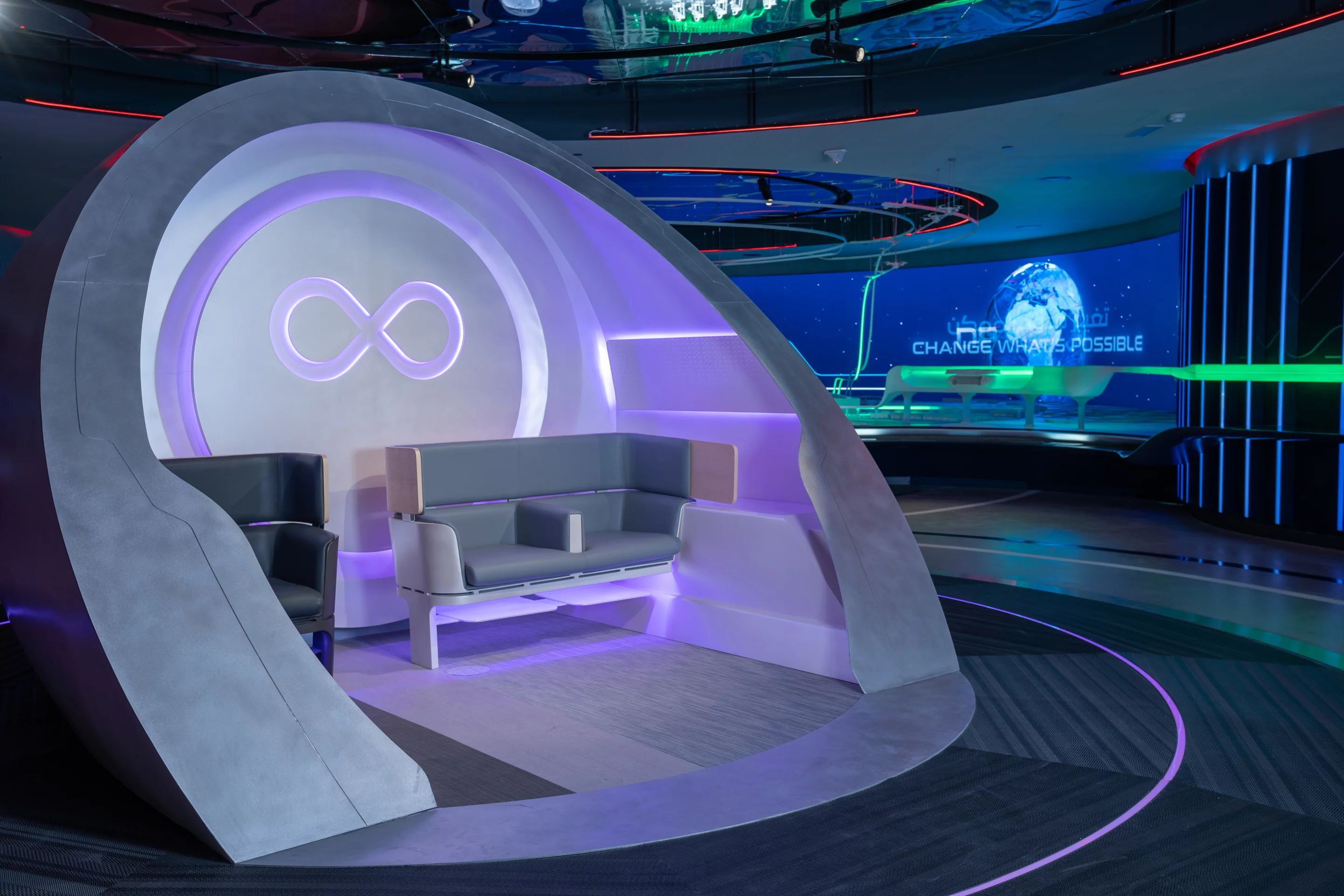 A cutaway passenger pod to be presented by Virgin Hyperloop at Dubai's Expo 2020