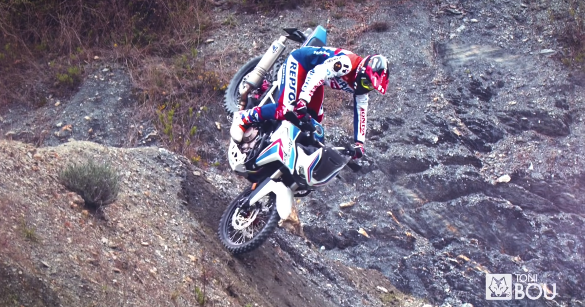 Watch Tony Bou treat a 500-pound Honda Africa Twin like a trials bike Watch Tony Bou treat a 500-pound Honda Africa Twin like a trials bike