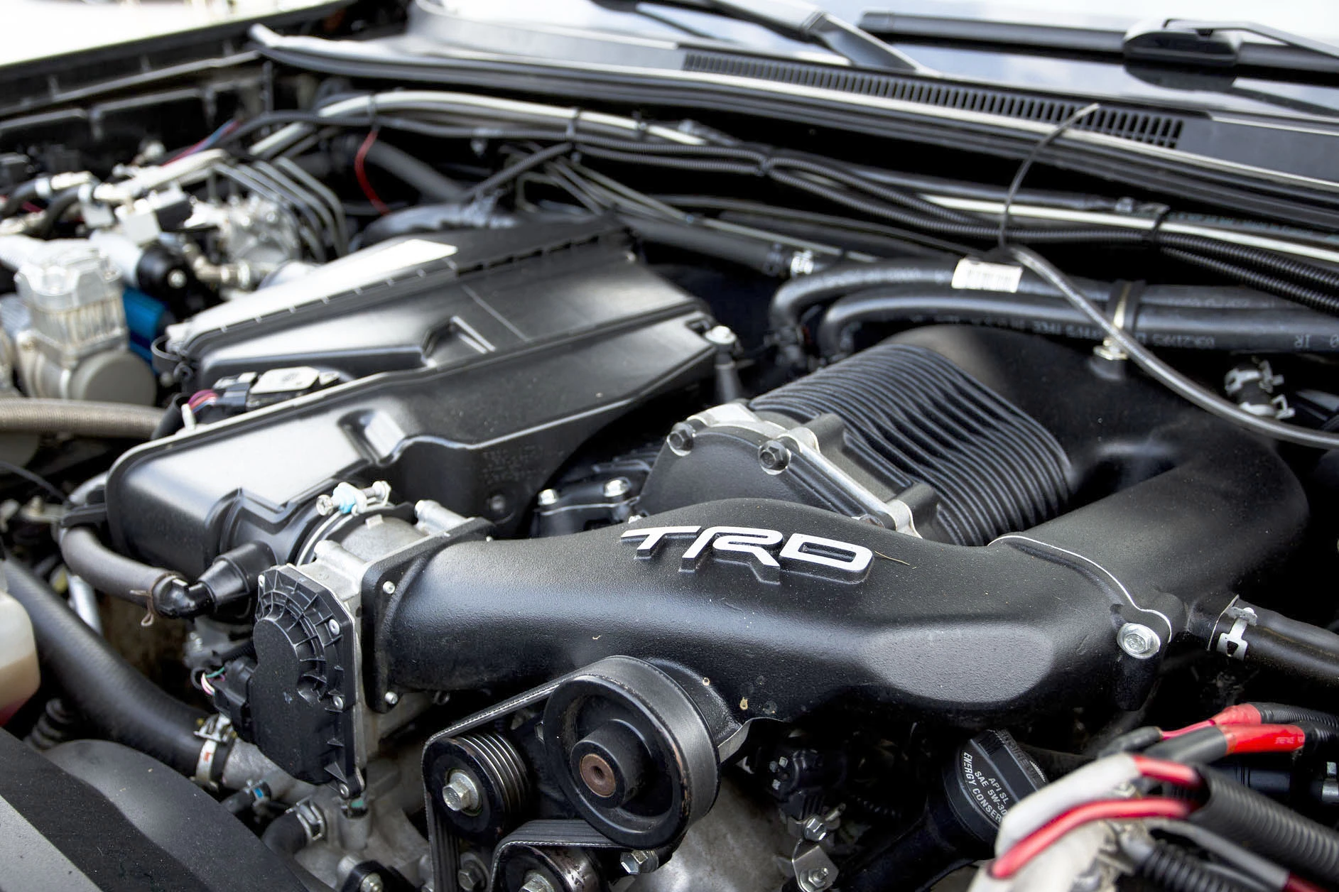 The vehicle is powered by a 4.0 liter TRD supercharged V6 engine producing 380 hp