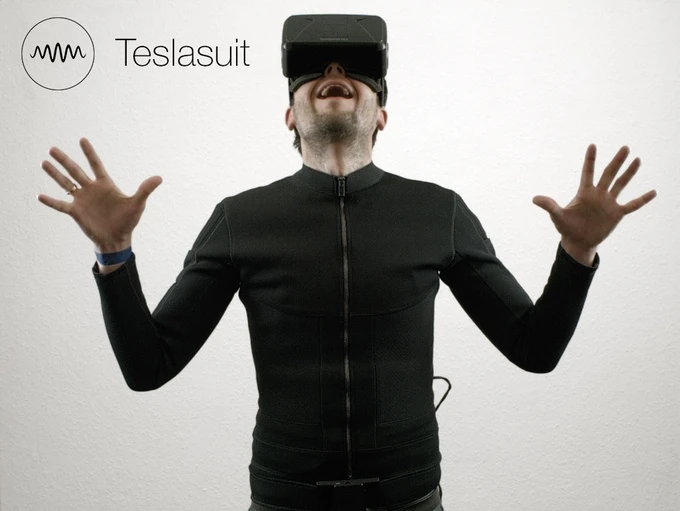 Teslasuit with virtual reality headset