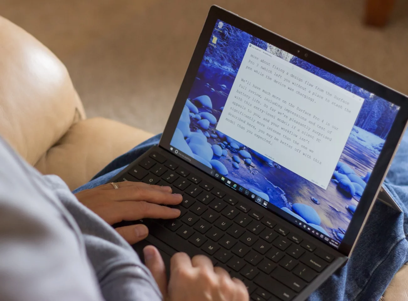 Like the Surface Pro 3, the fold-up base of the keyboard still has it working well on lap