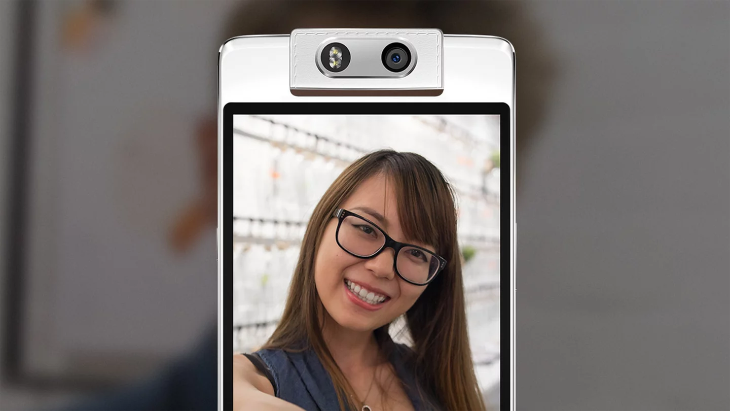 The device's motorized hinge lets users make use of its 16 MP shooter for selfies