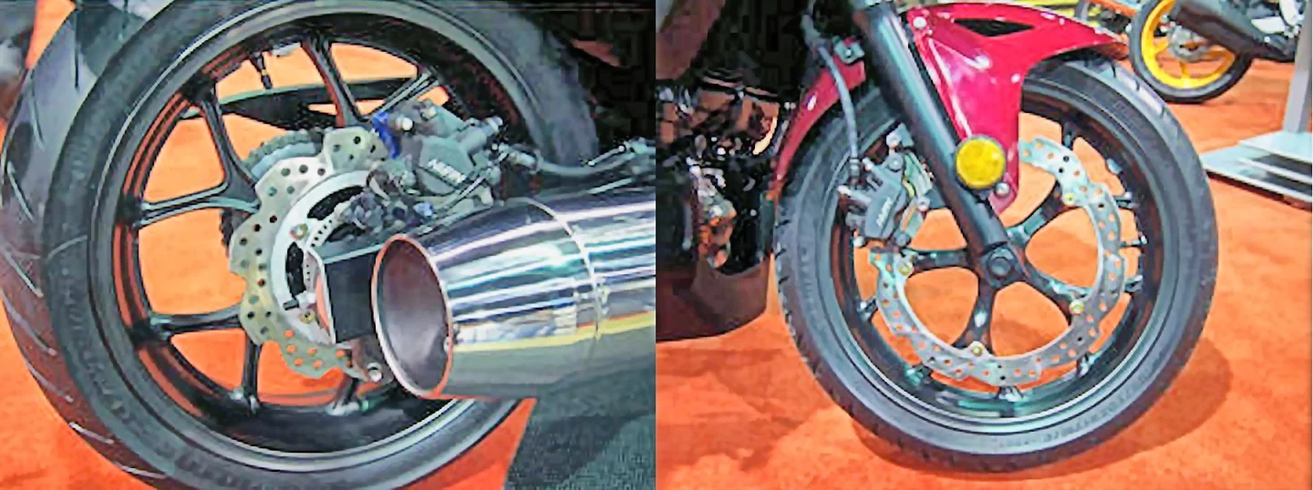 The front and rear discs were stamped in a single process, with the rear disc sitting comfortably inside the front disc