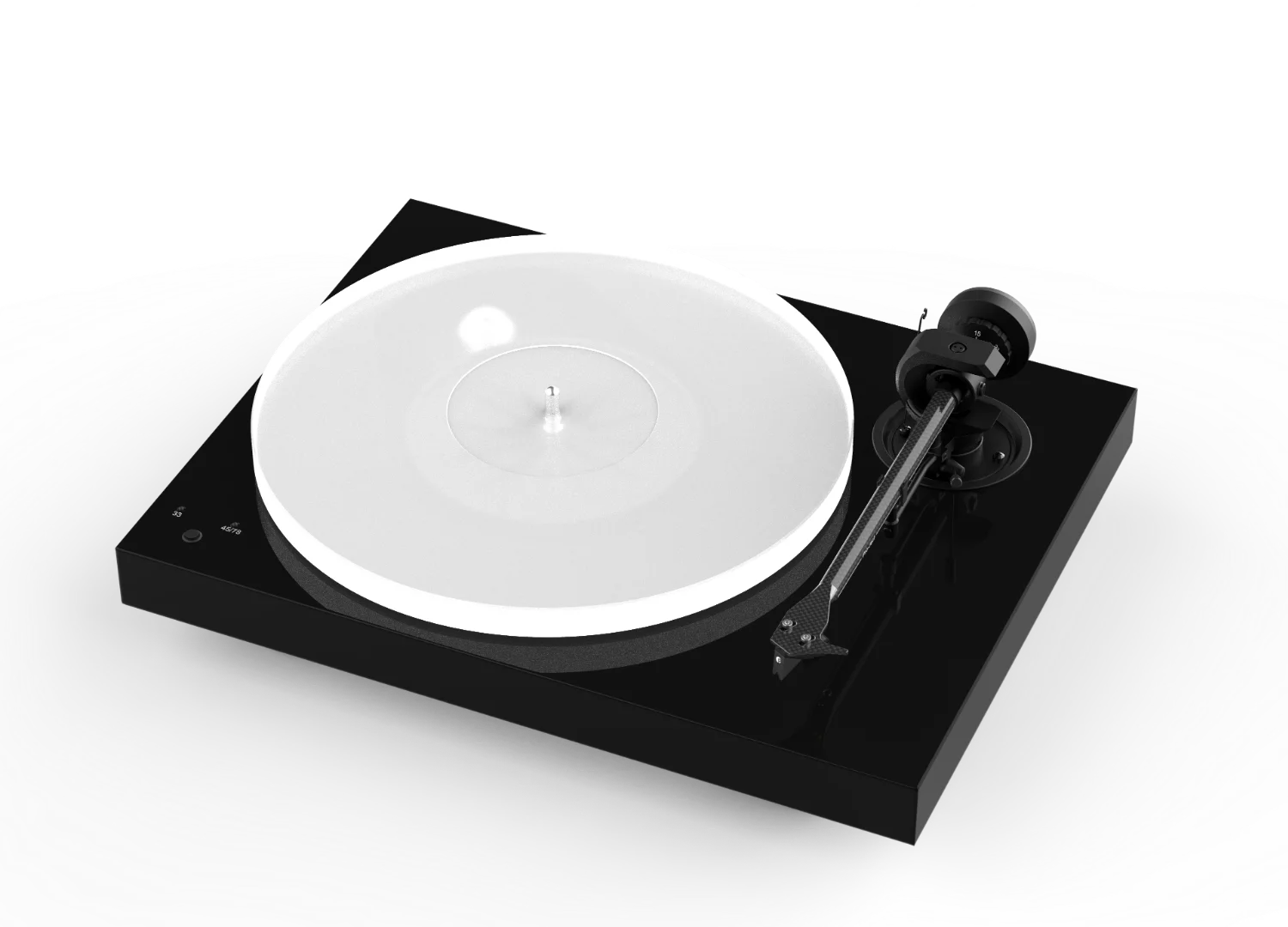 The Pro-Ject X1 features a heavy chassis made from new MDF material that's finished in walnut veneer or black or white gloss