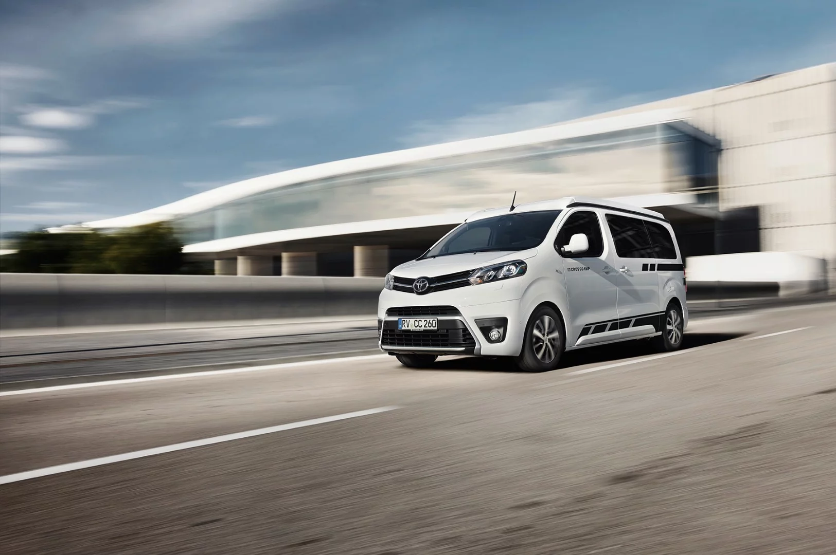 The sporty paint on the Crosscamp pictured helps give it the feel of a versatile city-to-mountain van
