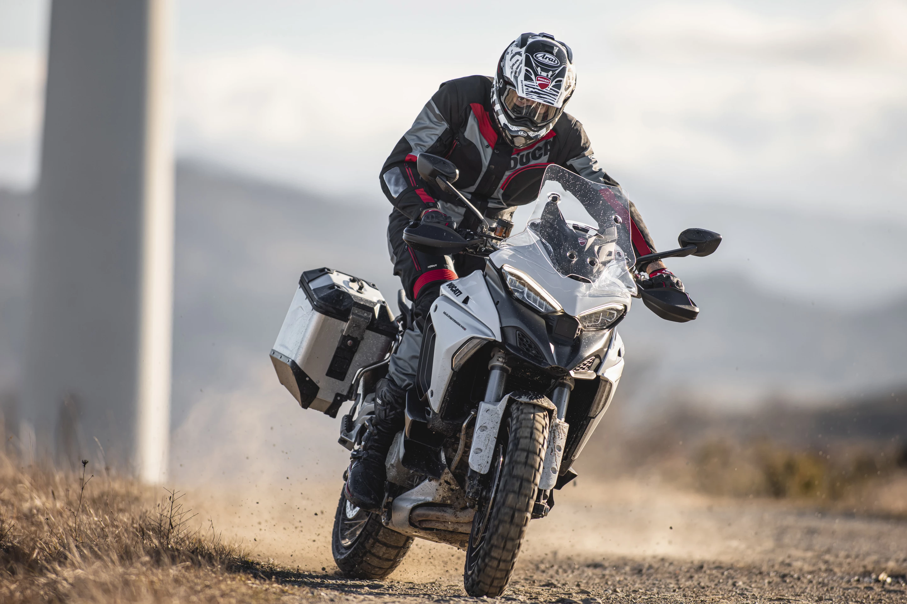 The new Multistradas are available in roadier and dirtier versions, with the cast/spoked rims and street/dirt focused tires the difference