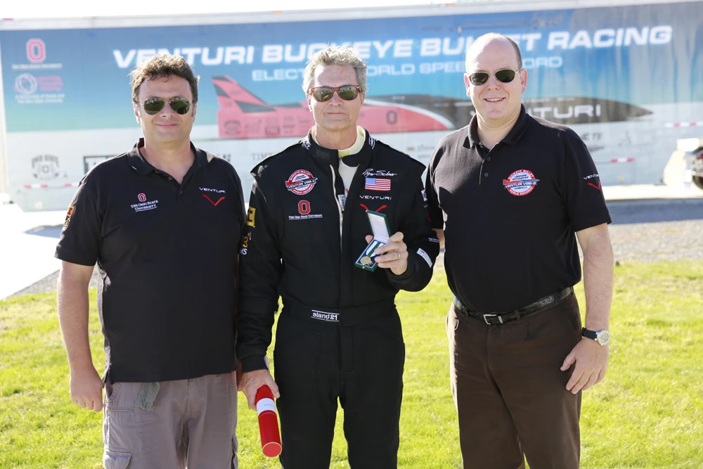 Close up of the Prince and the team (Photo: Denis Boussard/Venturi Automobiles)