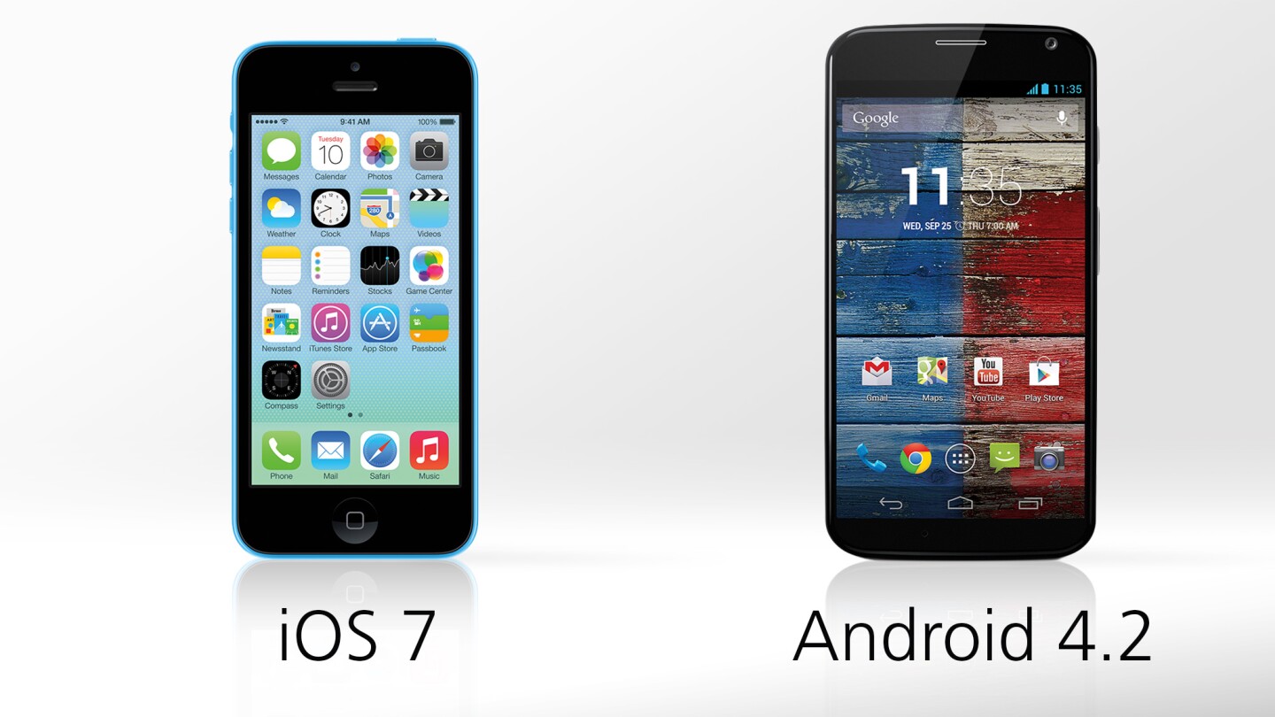 It's Apple's redesigned iOS 7 vs. not quite the newest version of Android