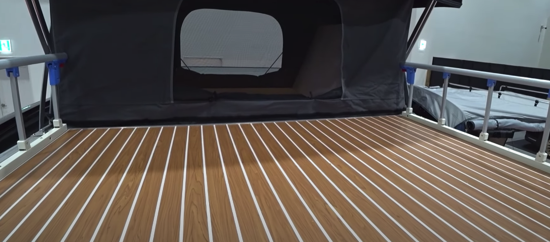 Closer look at the boat-style deck easily accessed from inside the pop-up sleeper roof