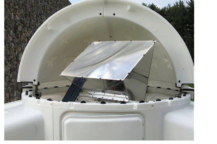 This concentrator photovoltaic unit at IBM Research is being used to collect data to optimize scale up to industrial systems
