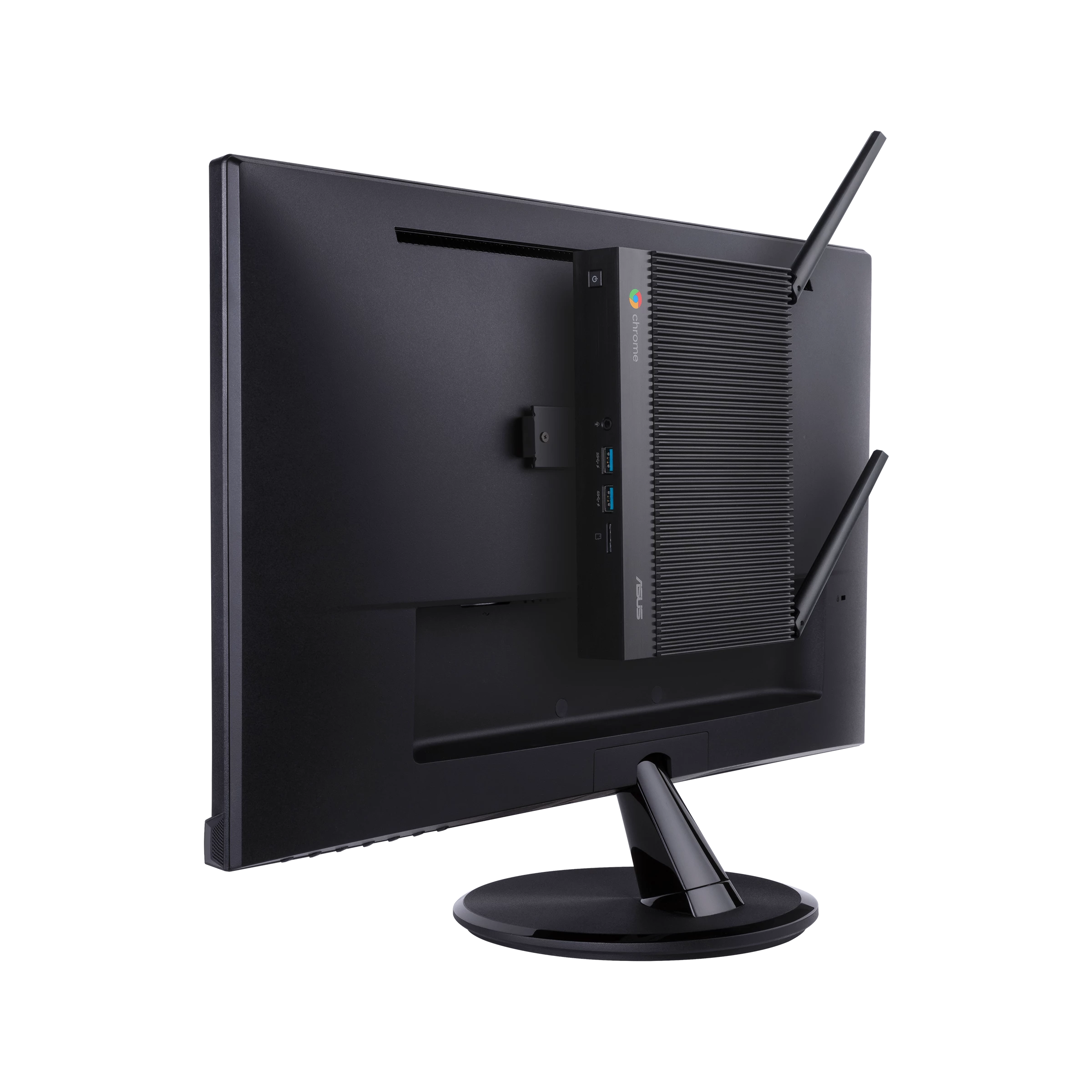 The unit can sit on a desk to make ports easier to access, or mounted to the back of a monitor for a tidier Chrome OS experience