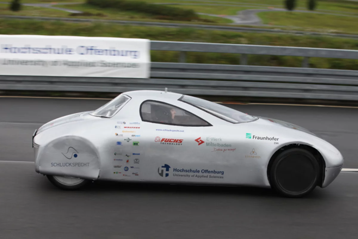 The world record-breaking Schluckspecht E electric vehicle at the Bosch test track