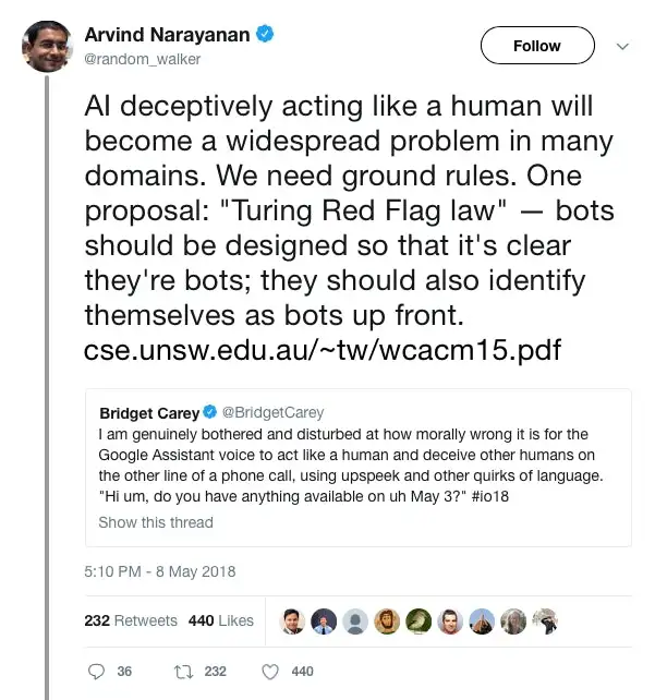 Some of the conversation suggesting how AI voices should not mimic human qualities