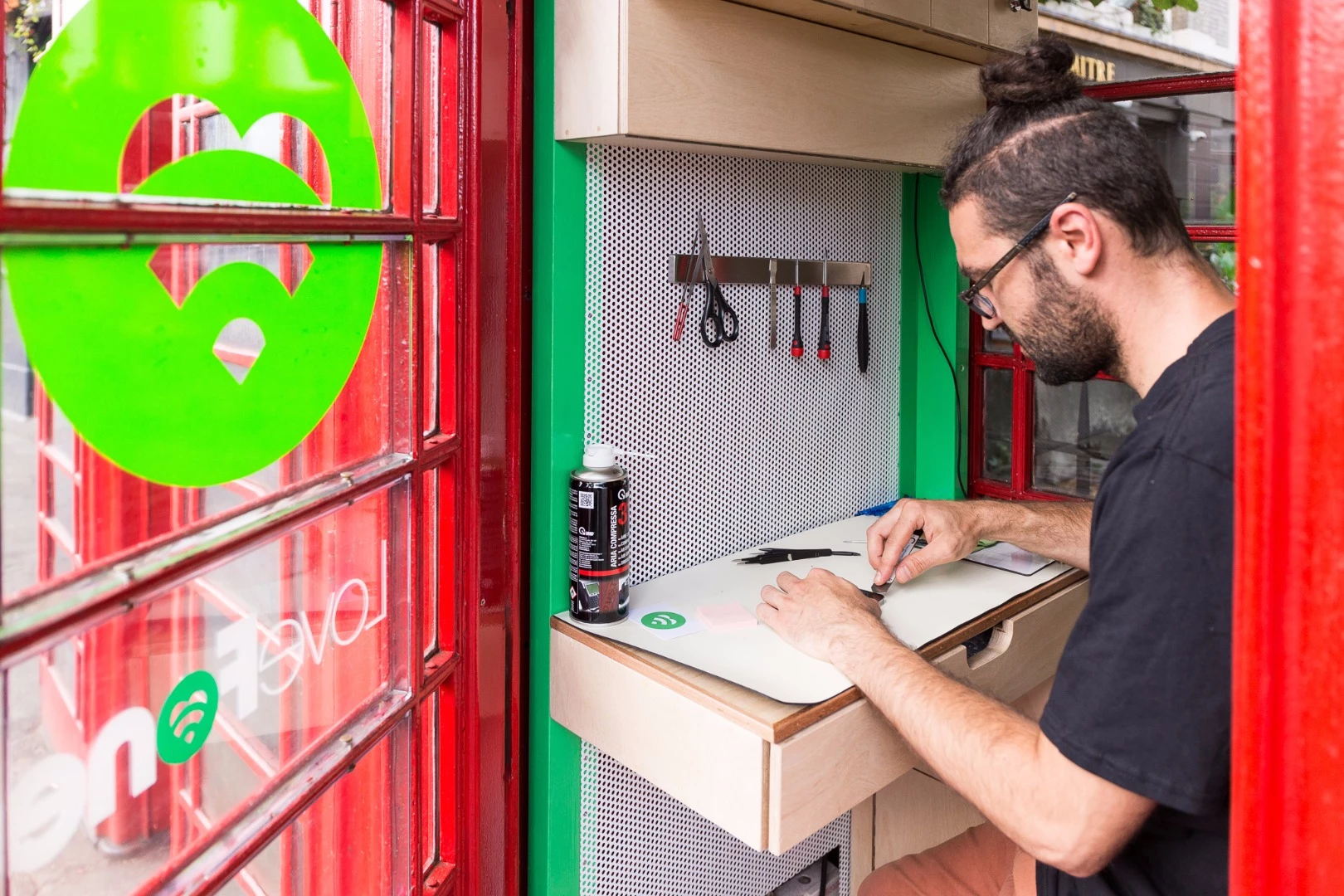 Lovefone leases the phone box units from the Red Kiosk Company