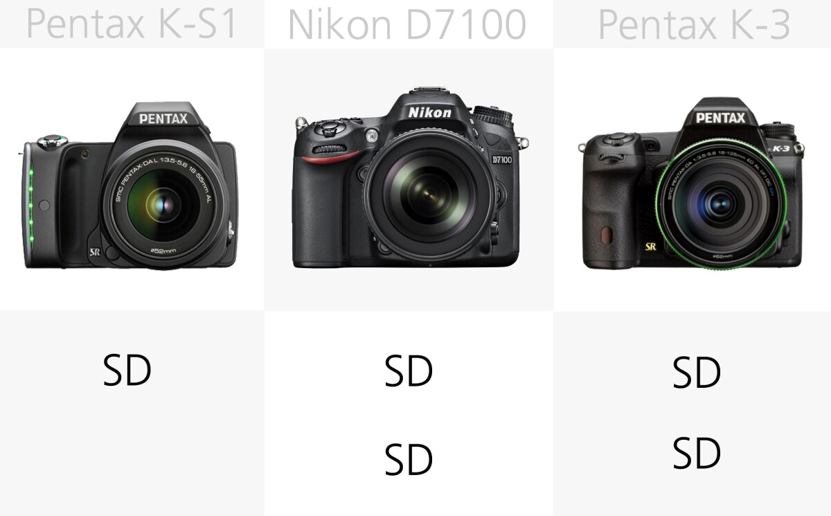 The Nikon D7100 and Pentax K3 both feature dual SD card slots