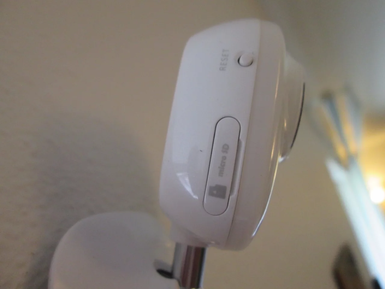 The Ezviz Mini camera showing the SD card port