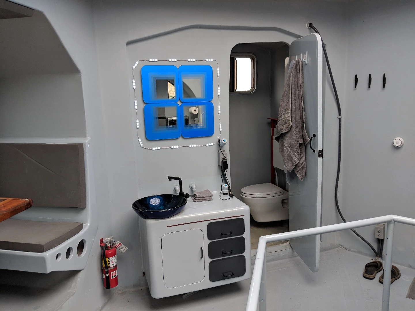 View towards the Lunar Lander's bathroom and sink