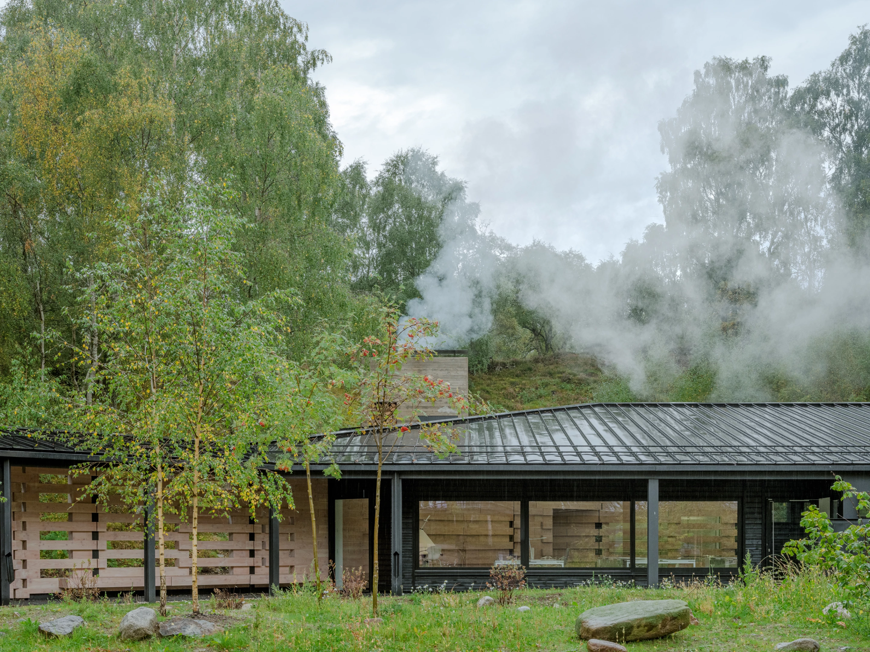 Quarry Studios was designed by Moxon Architects and is located in Scotland. It consists of a beautiful cafe and studio that fits in well with its rural surroundings on the edge of Cairngorms National Park