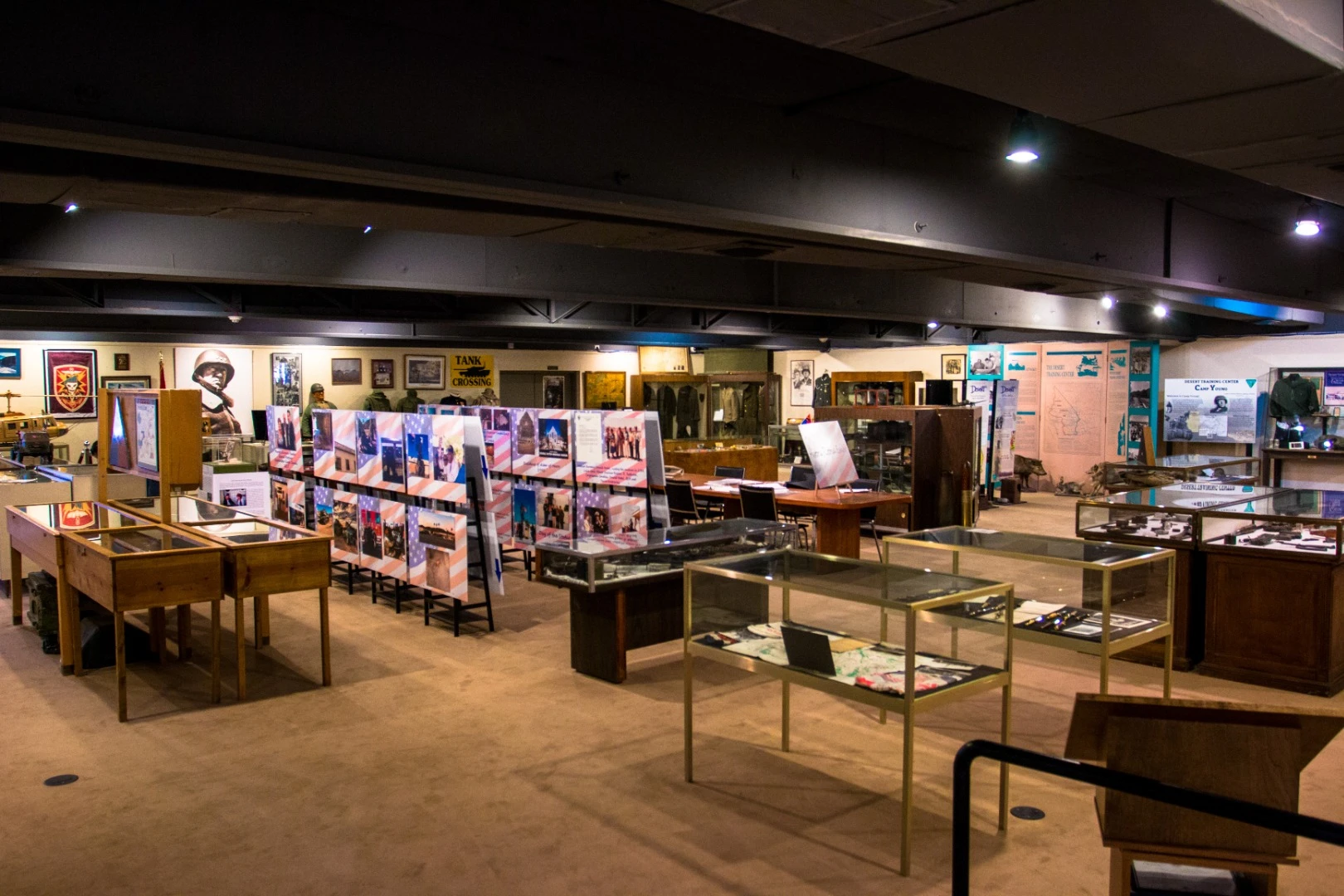 Inside the Patton Tank Museum, these glass cases and shelves are absolutely FILLED with war memorabilia from all sides of every war from World War I through to Desert Storm. It would be very easy to spend several hours looking through it and still not see it all