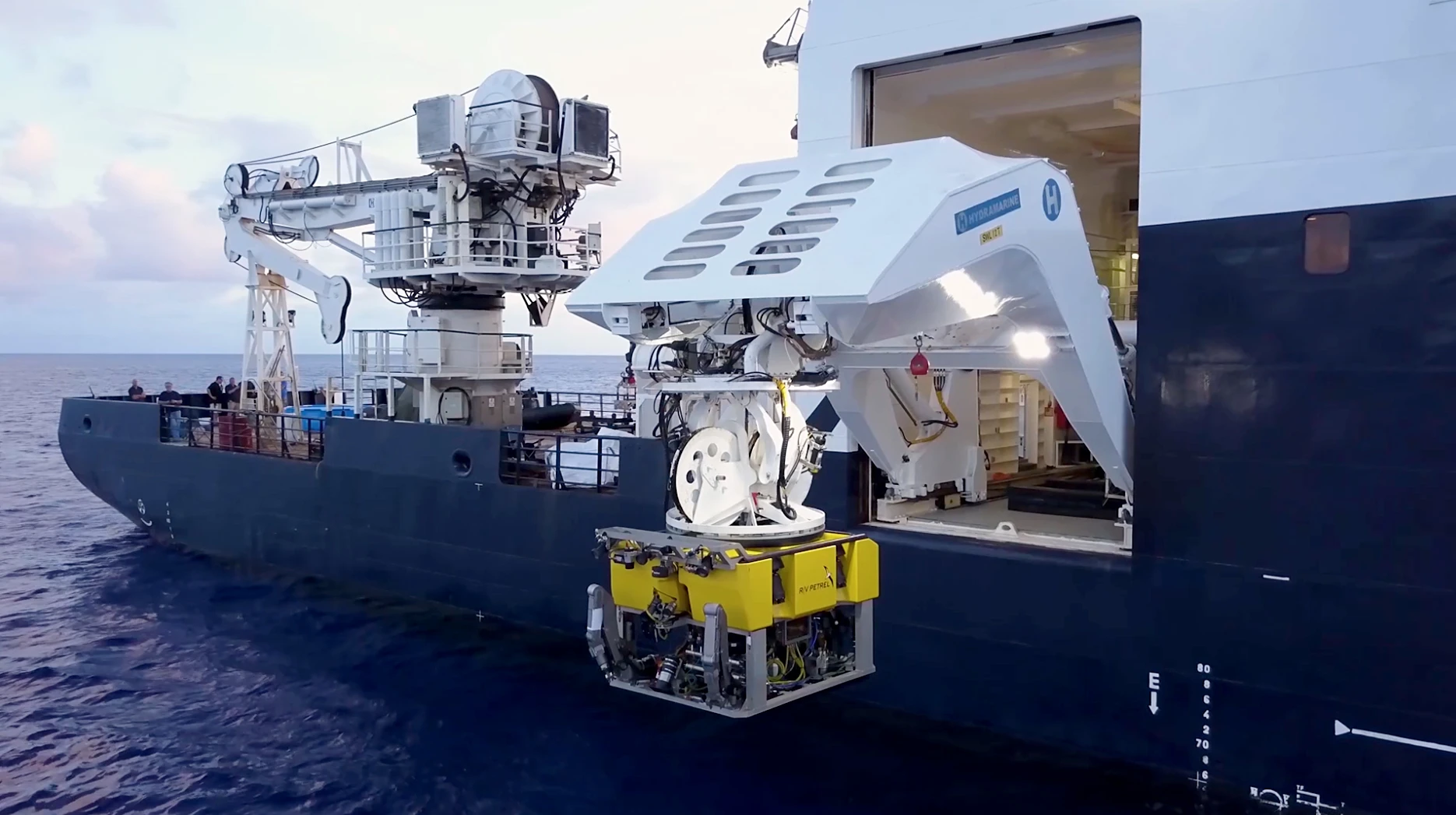 The BXL79 ROV is deployed from the R/V Petrel.