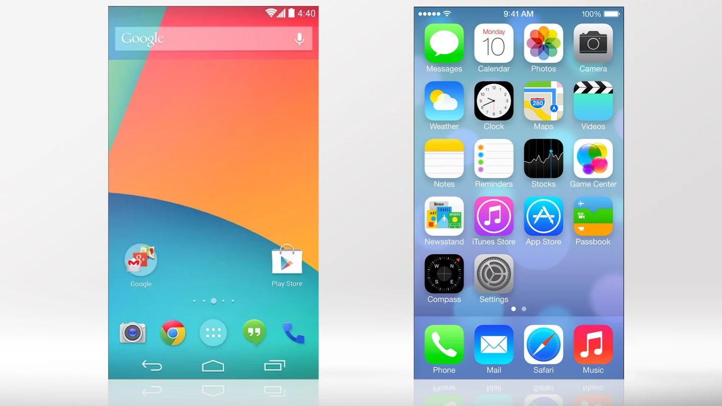 Both phones run the latest and purest versions of their respective operating systems: Android 4.4 KitKat and iOS 7