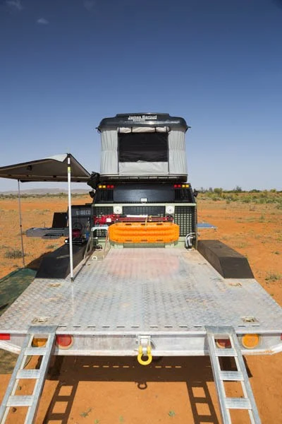 The TH610's flatbed trailer accommodates five dirt bikes or two ATVs