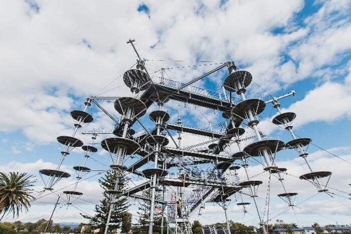 There are more than one hundred different aerial activities one can partake in at Skymate in Adelaide, Australia, but erecting this adventure park at altitude was perhaps the most daring of all