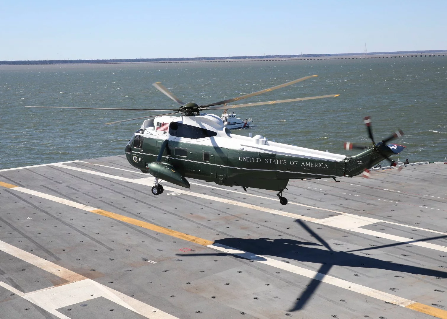 President Donald Trump landing on USS Gerald R Ford