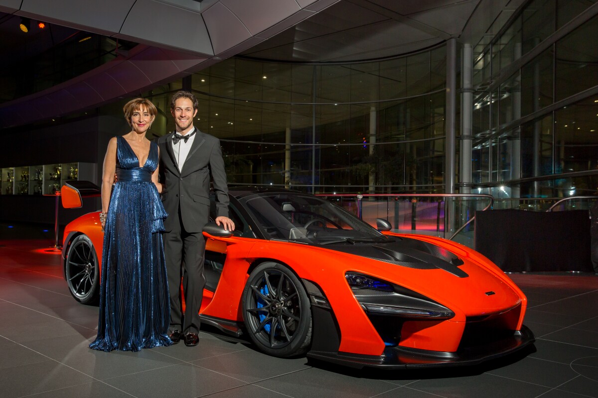 Three Sennas: Viviane, Bruno Senna and the new McLaren Senna. Viviane is the sister of Ayrton and the mother of racing driver and McLaren ambassador, Bruno Senna. The new McLaren Senna raised £2 million for underprivileged children and youngsters in Brazil via the Ayrton Senna Institute.
