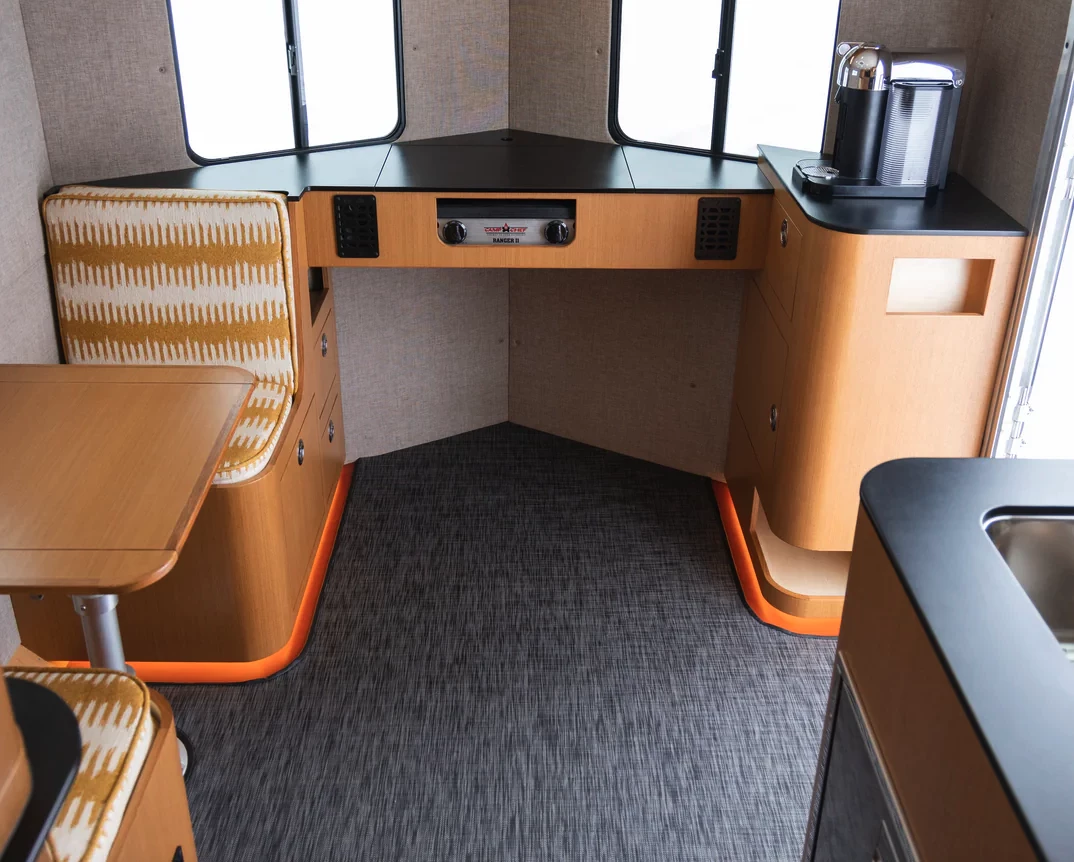 The Tetravan trailer brews coffee via a Breville Nespresso pod machine