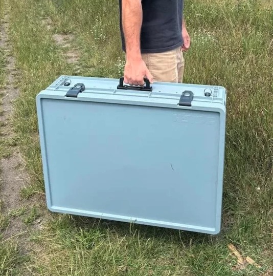 PlugVan's bathroom module packs down to suitcase size (minus the toilet traveling separately)