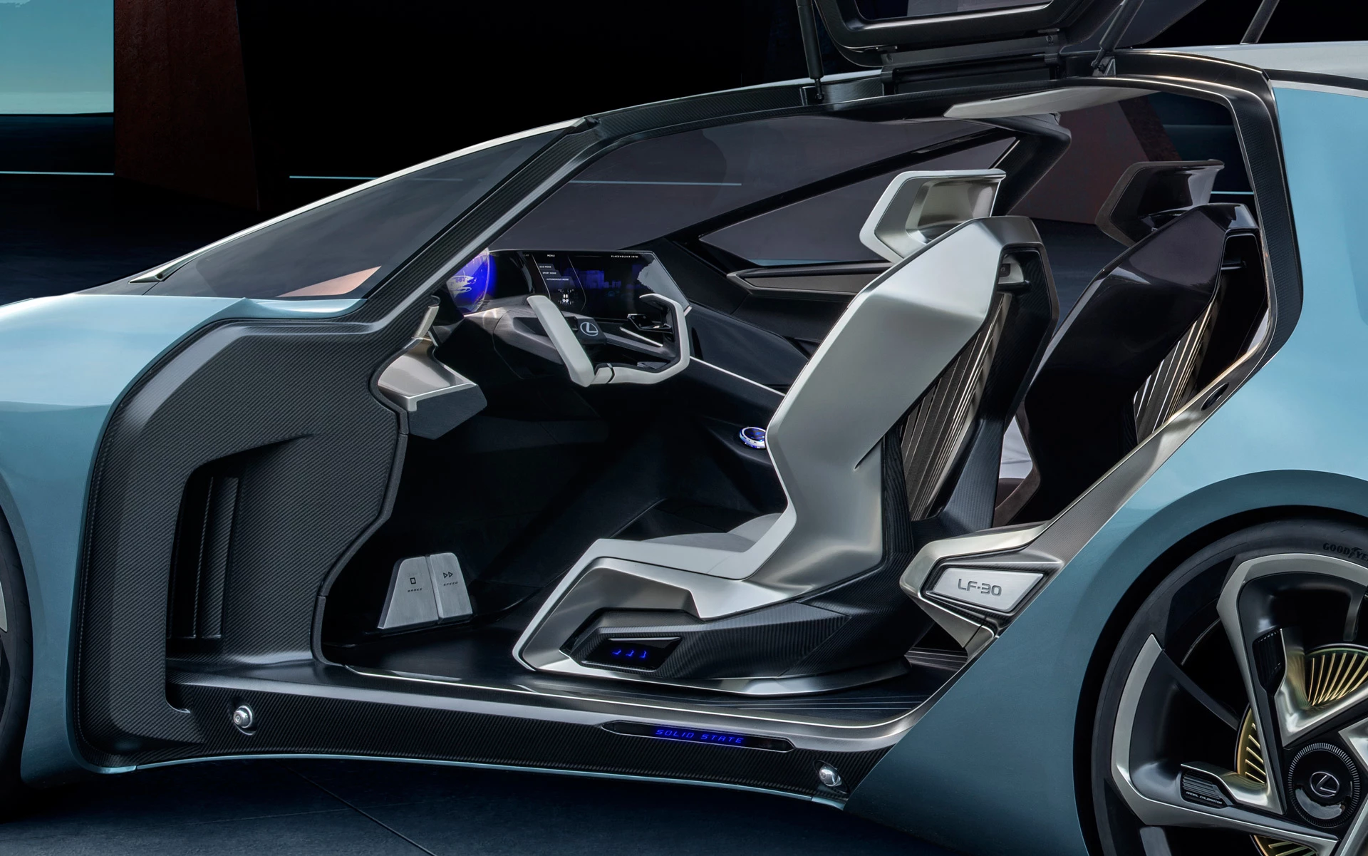 The LF-30 offers both manual and autonomous driving modes, and the steering wheel retracts during self driving
