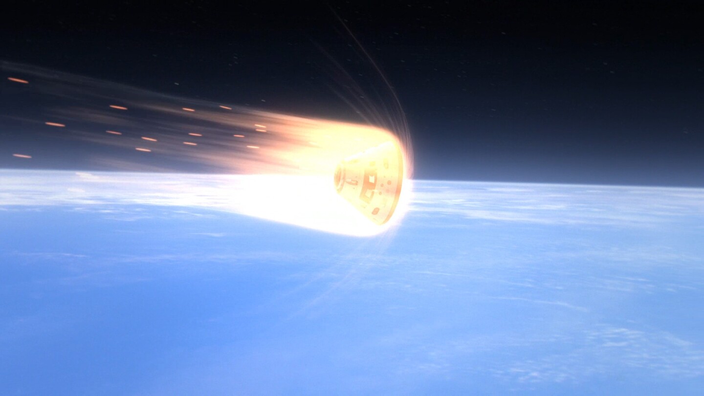 Artist's impression of the Orion crew module during re-entry (Image: NASA)