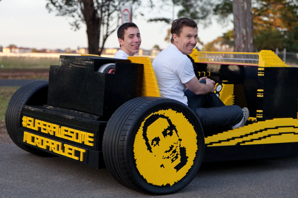 Designer Raul Oaida in the driver's seat with funding organizer and partner, Steve Sammartino in the passenger seat