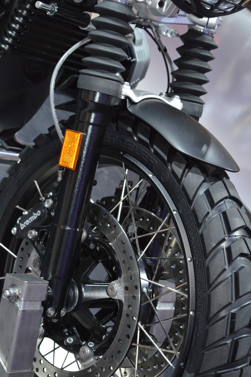 Front fork and brakes on the new BMW R nine T Scrambler