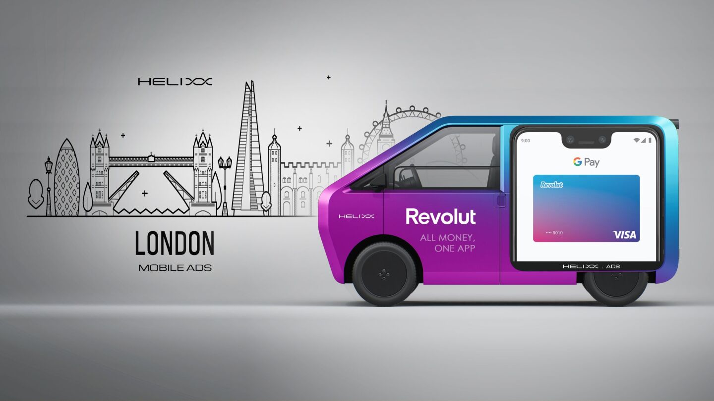 One of the in-built potentials of the Helixx system is the ability to subsidise running costs in urban areas through advertising revenue. The vehicle's central software and communications platform can be configured to show advertising on large screens that can be fitted to the sides of the van, and signing up to fit this system to your van is quite simple. Put simply, if a vehicle is going to see constant use in high density urban areas, the system enables businesses to generate advertising revenue whilst they work.