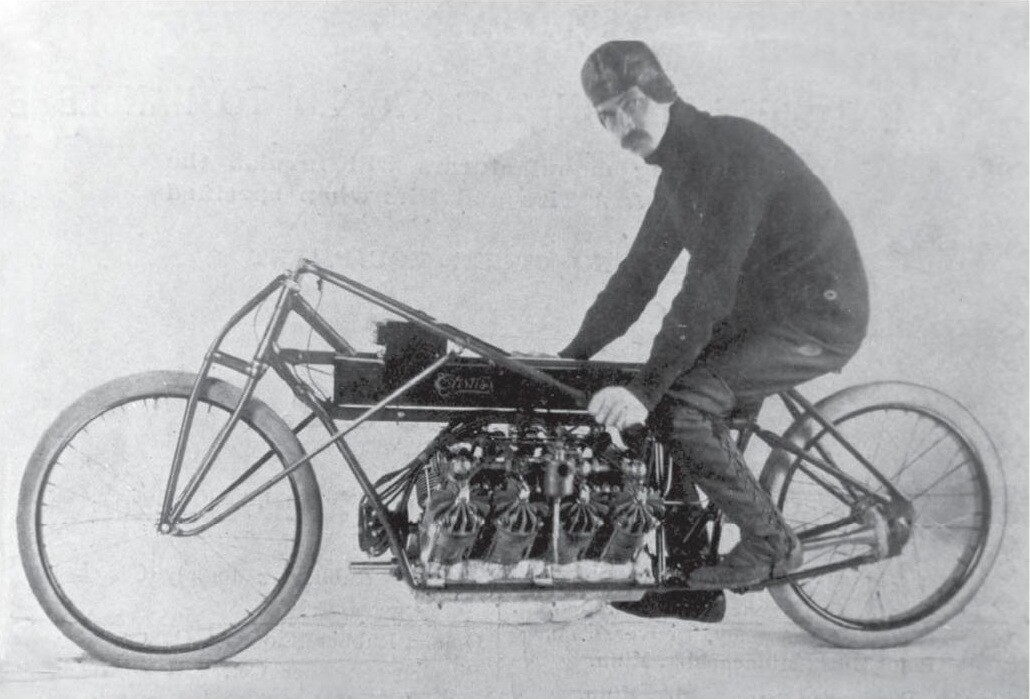 The full story of Glen Curtiss and his V8 motorcycle can be found in our feature article, the tale of the 1907 Curtiss V8, the only motorcycle ever to hold the outright land speed record. Curtiss ran 136.27 mph (219.31 km/h) on 24 January 1907 at Daytona Beach, Florida