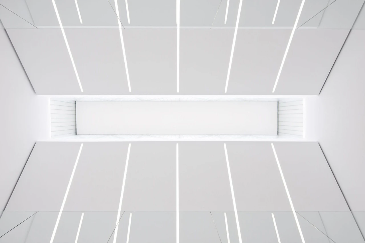 Inside is clean, white and utilitarian