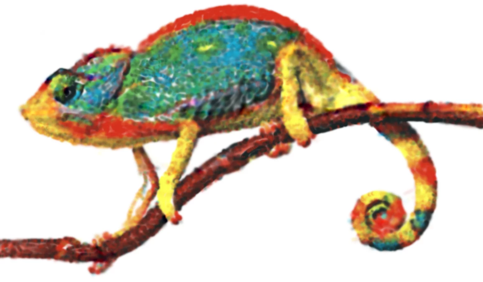 This colorful spray-painted chamelon was re-created from a photo