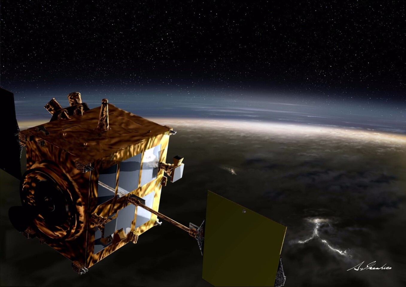 Artist's concept of Akatsuki nearing the Venusian terminator
