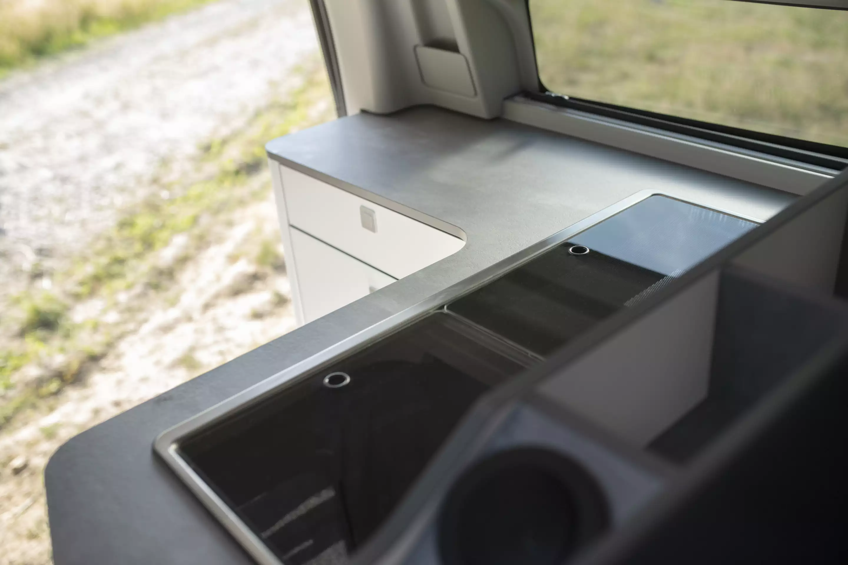 Ford says the Nugget gains 20 percent more free worktop thanks to the combo sink/stove