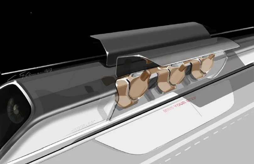 A Hyperloop capsule with its doors open at the station